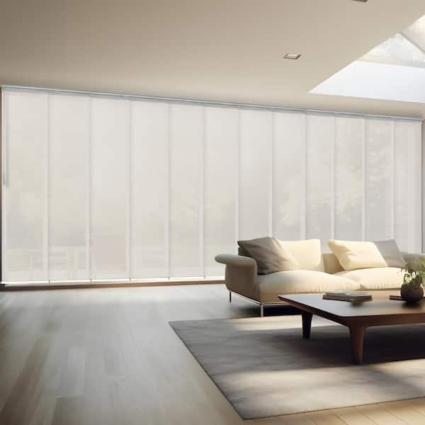 EMOH Buff 140 in. to 260 in. W x 94 in. L Adjustable 12 to Panel White Double Rail Panel Track with 23.5 in. Slates