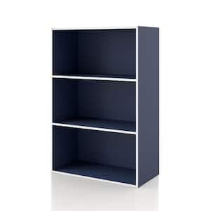 Quincy 35.27 in. Tall Stackable Steel Blue Engineered Wood 3-Shelf Modern Modular Bookcase