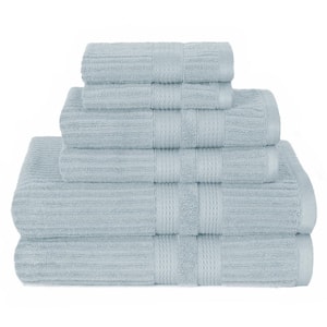 Vertical Bars 6-Piece Light Blue Ribbed Cotton Bath Towel Set