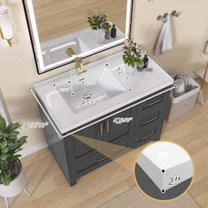 Eclipse 42 in. Freestanding Dark Gray Bath Vanity with White Single Sink Solid Surface Top Solid Wood Cabinet Assembled