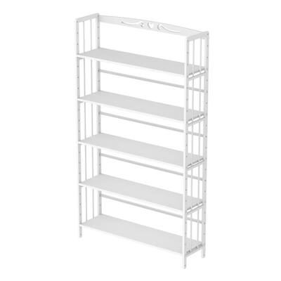 61.81 in. H White Bamboo 5-Shelf Standard Sturdy Bookcase Storage Shelves Shelving Units