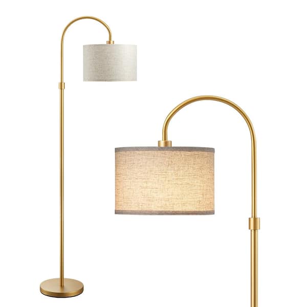 EDISHINE 61.8 in. Gold 1-Light Arc Floor Lamp for Bed Room With Fabric Drum Shade