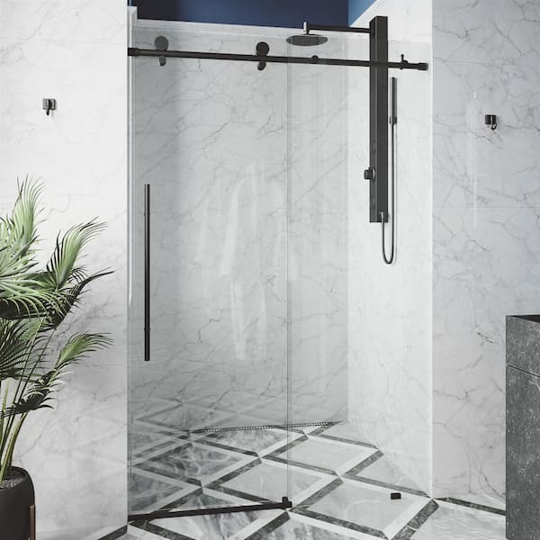 Elan E-Class 56 to 60 in. W x 76 in. H Frameless Sliding Shower Door in Matte Black with 3/8 in. (10 mm) Clear Glass