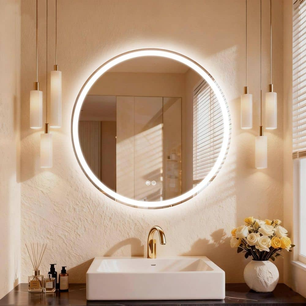 LuxHomez 31 in. W x 31 in. H Round LED Frameless Wall Mounted