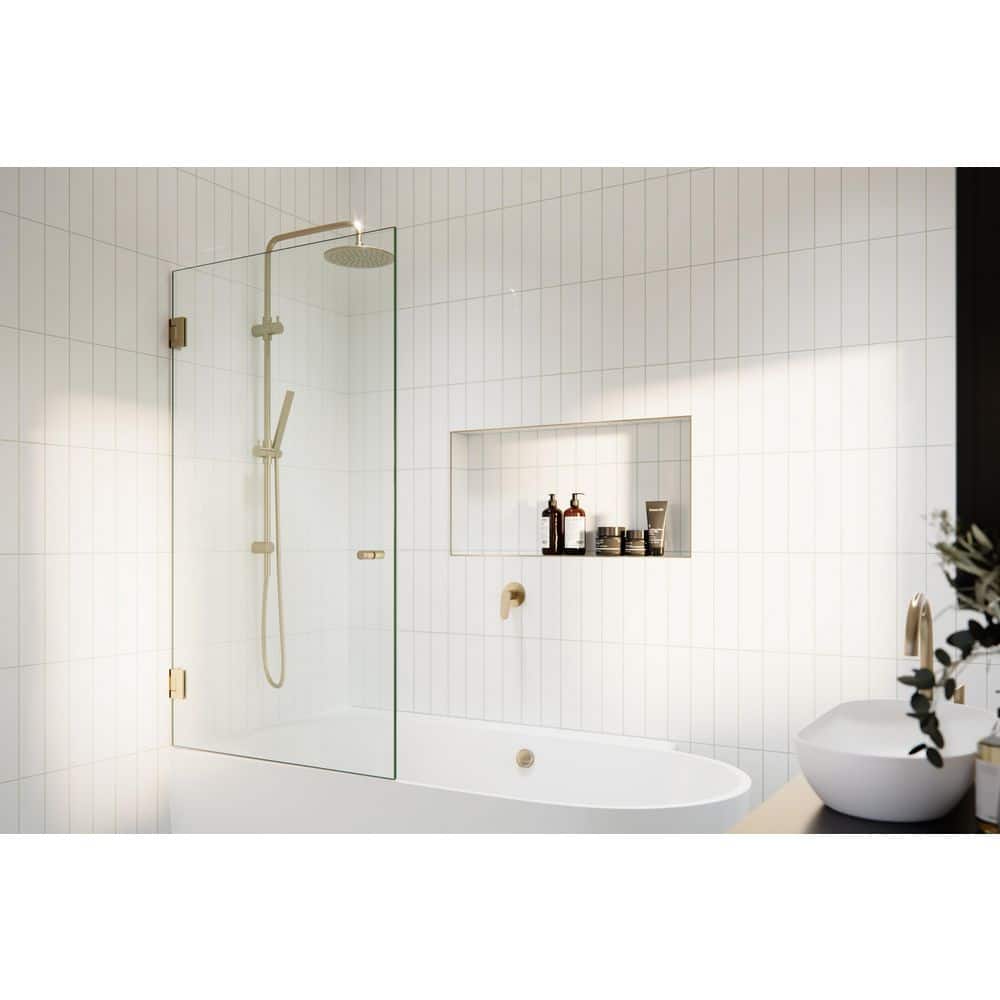 Albedo 31.25 in. W x 58.25 in. H Frameless Wall Hinged Tub Door in Brushed Bronze with Clear Glass price history on PriceWatchPro