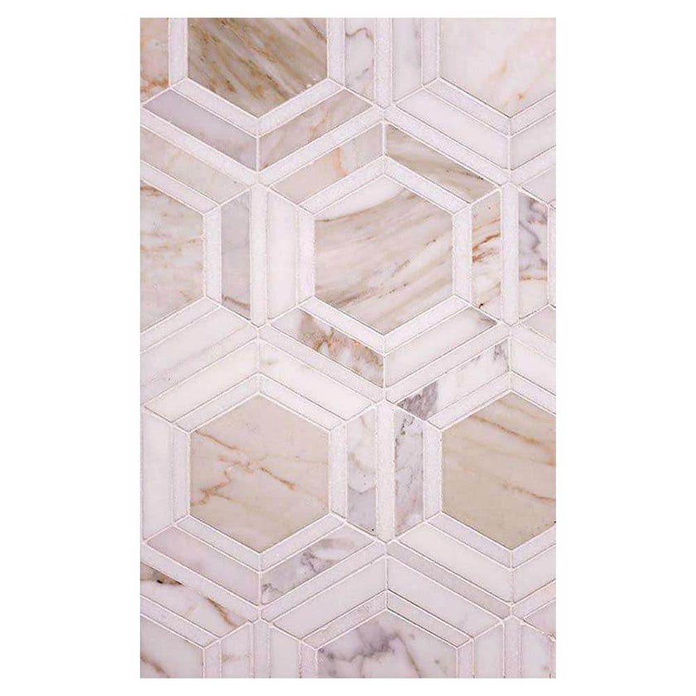 Serena 4 in. x 4 in. Polished White Gray Calacatta Gold, Hexagon Marble Mosaic Wall and Floor Tile Sample (0.14 sq. ft.) price history on PriceWatchPro