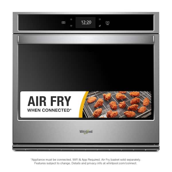 Whirlpool 30 in. Smart Single Electric Wall Oven with Air Fry, When Connected in Black on Stainless Steel