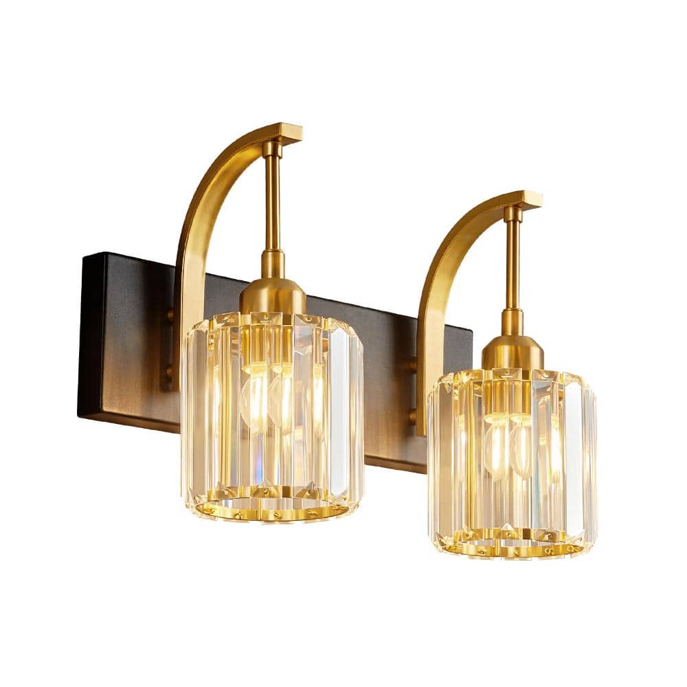 13.77 in.2-Light BlackGold Bathroom Vanity Light Clear Octagonal Crystal Wall Lighting Fixture Over Mirror For Bathroom price history on PriceWatchPro