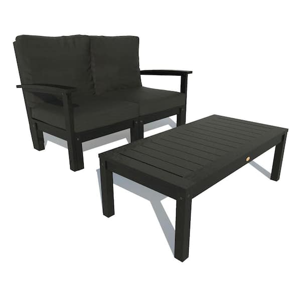 Highwood Bespoke Deep Seating 2-Piece Plastic Outdoor Loveseat and Conversation Table with Cushions