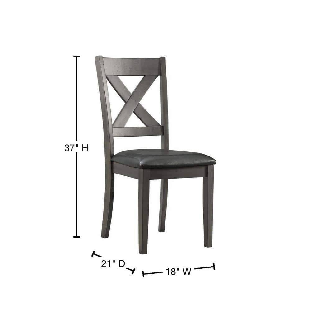 Cross-Back Gray Faux Leather Upholstered Side Chair Set
