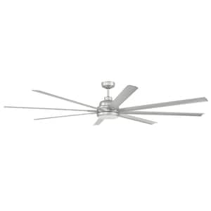 Rush 84 in. Integrated LED Indoor/Outdoor Painted Nickel Finish Hangdown Ceiling Fan, Smart WI-FI Enabled Remote & Light