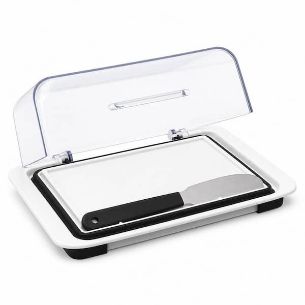 8 oz. Stainless Steel Airtight Butter Dish with Clear Plastic Spreader for Refrigerator, Tray for 2 Sticks