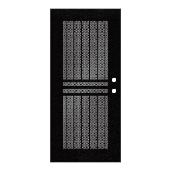 Unique Home Designs 30 in. x 80 in. Plain Bar Black Right-Hand Surface Mount Aluminum Security Door with Black Perforated Screen