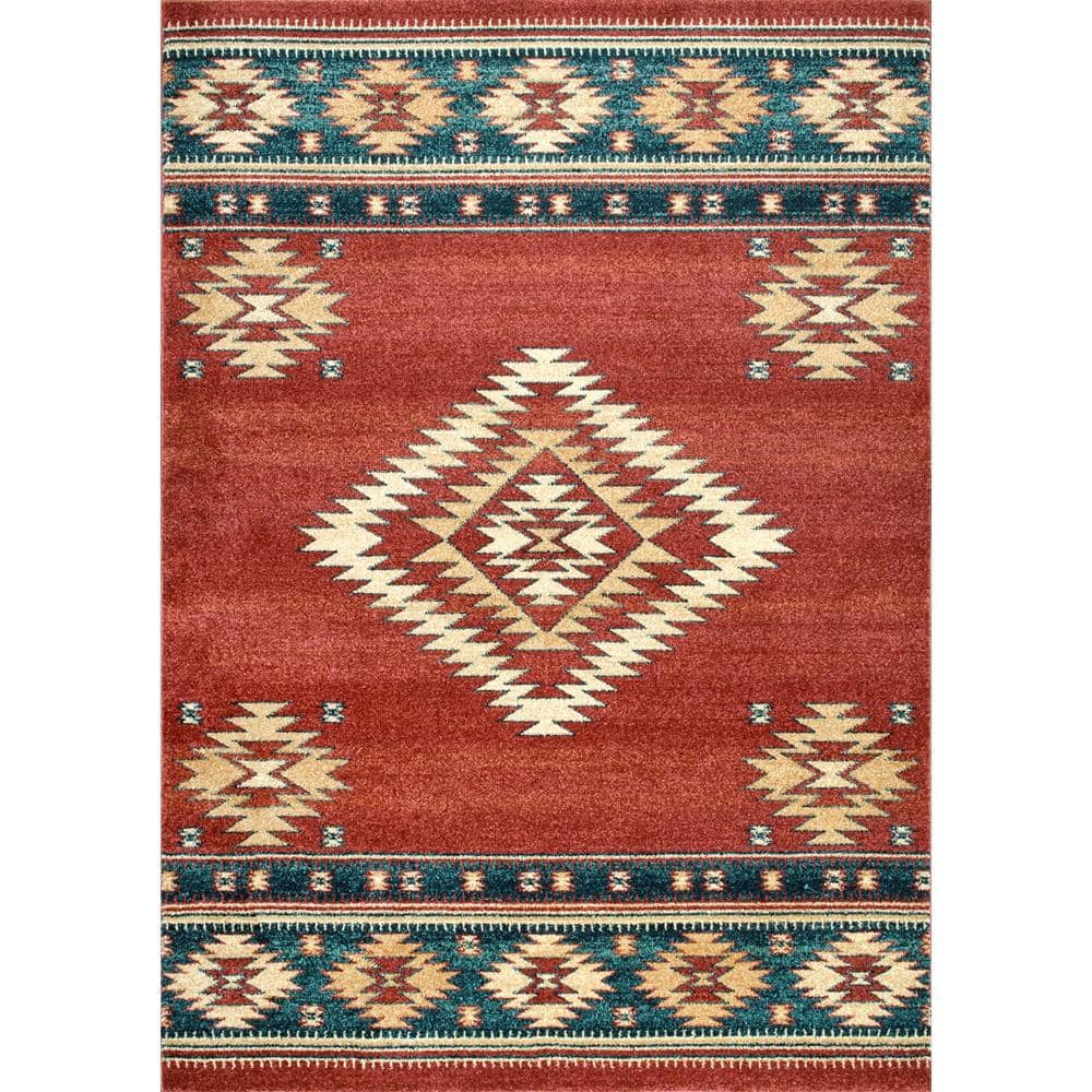 Margene Red and Beige Southwestern 5' x 7' Synthetic Area Rug