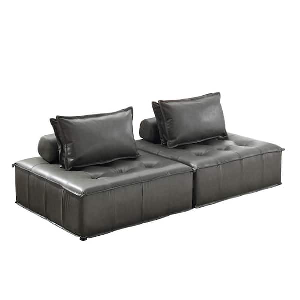Art Leon CUBE 82.68 in. Gray Faux Leather Reversible Accent 2-Seats Loveseat with Pillows
