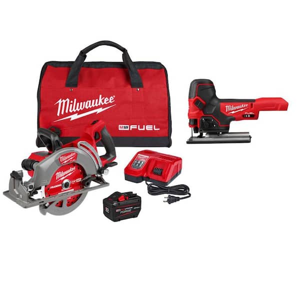 M18 FUEL 18V Lith-Ion Cordless 7-1/4 in. Rear Handle Circular Saw Kit w/ FORGE 12.0 Ah Battery, Charger, and Jig Saw
