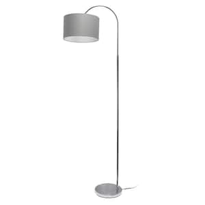 Vista 66 in. Brushed Nickel/Gray Shade Modern Arched Floor Lamp for Living Room