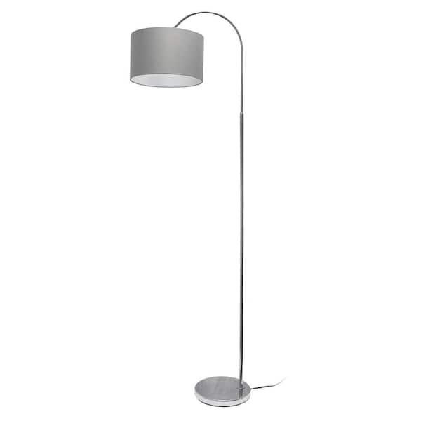 Creekwood home Vista 66 in. Brushed Nickel/Gray Shade Modern Arched Floor Lamp for Living Room