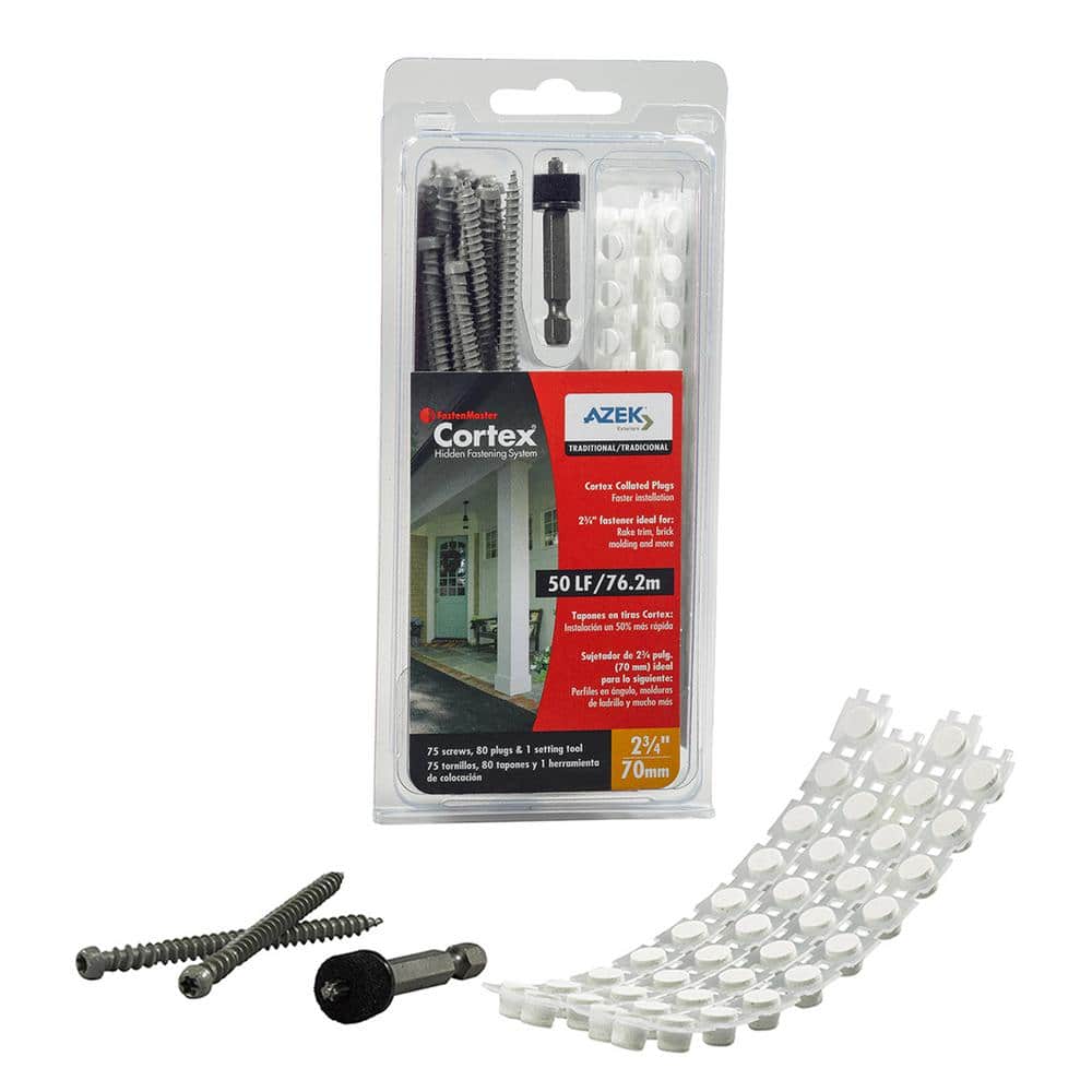 FastenMaster Collated Cortex Hidden Fastening System for AZEK Trim – 2-3/4  inch Cortex screws and plugs – Traditional (50 LF) FMCTXTCL234-A5TDHD - The  Home Depot