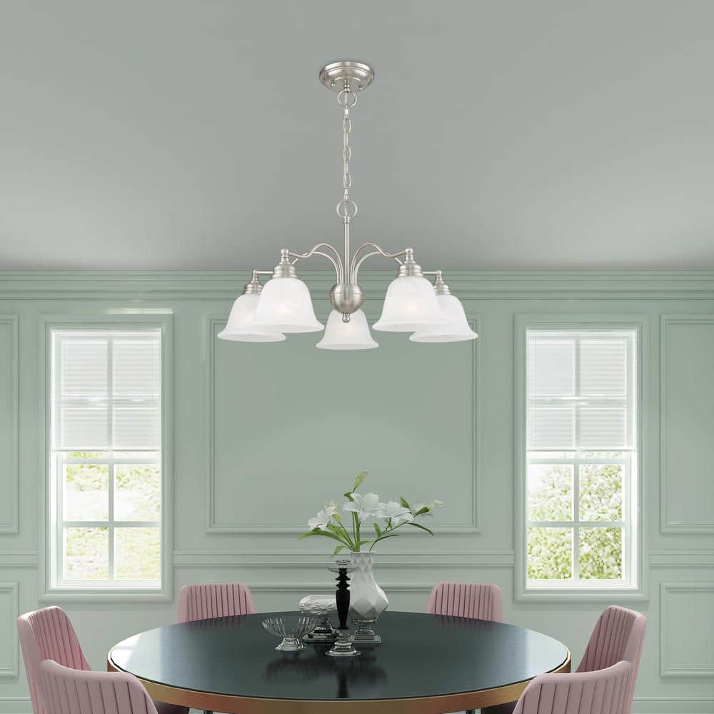 Essex Traditional 5-Light Chandelier in Brushed Nickel with Alabaster Glass