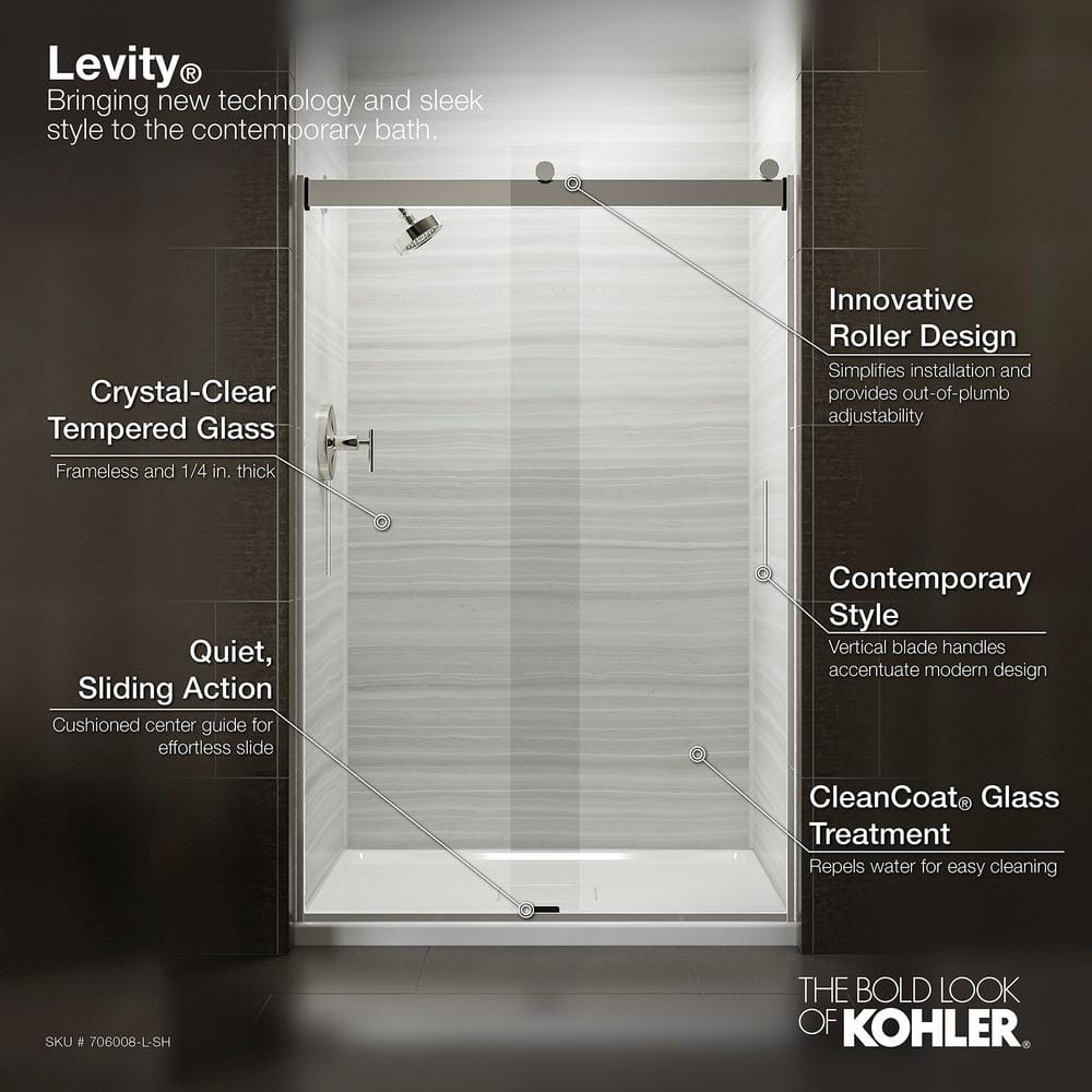 Levity Silver and Clear Glass Sliding Shower Door