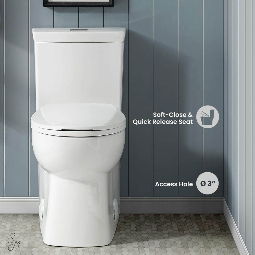 Glossy White Elongated Dual Flush One-Piece Toilet