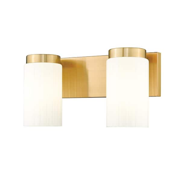 Unbranded Burk 13.75 in. 2-Light Luxe Gold Vanity-Light with Matte Opal Glass Shade