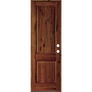 30 in. x 96 in. Rustic Knotty Alder Square Top V-Grooved Red Chestnut Stain Left-Hand Wood Single Prehung Front Door