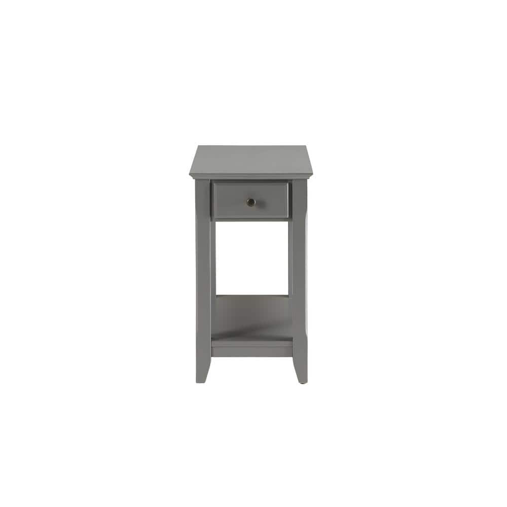 Gray Wooden Rectangular Side Table with Storage