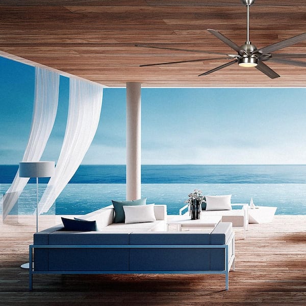 Cordoba 96 in. Integrated LED Indoor/Outdoor Brushed Nickel Ceiling Fan with Light and Remote Control