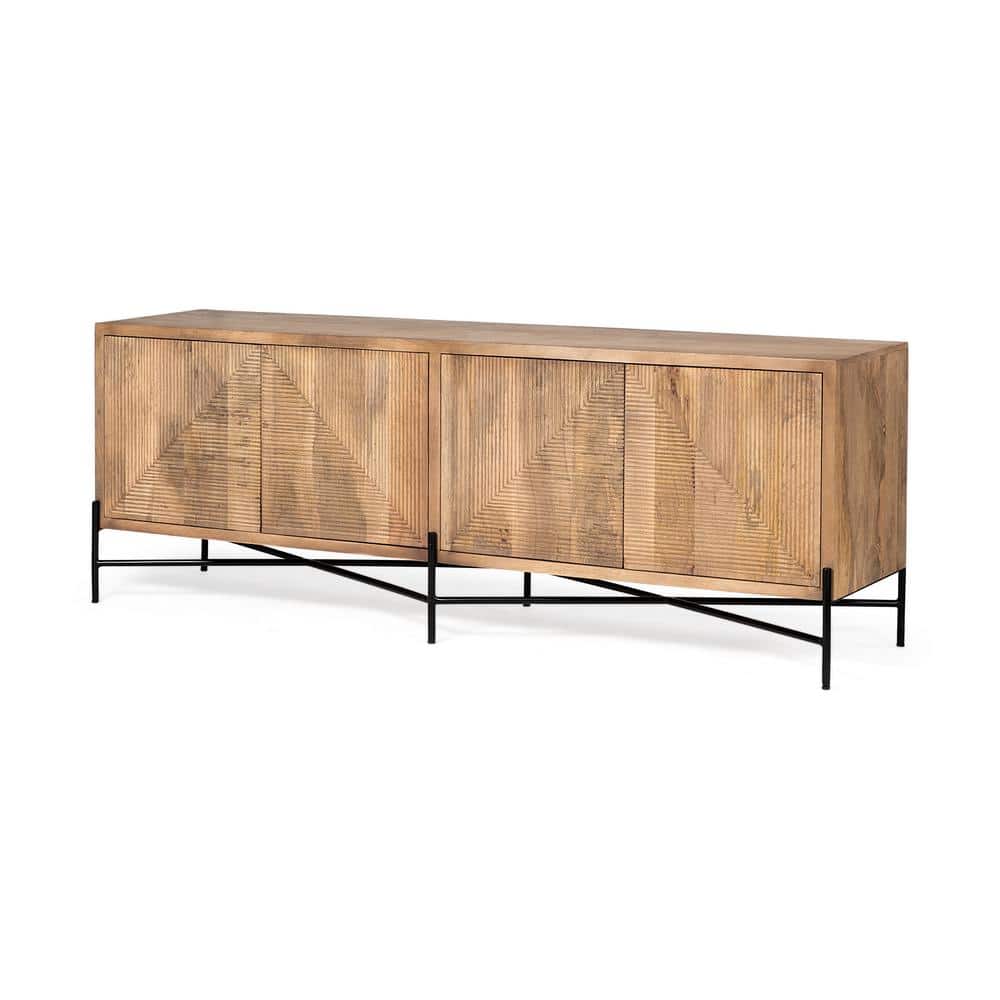 Cairo 78 in. x 19 in. Brown Solid Wood Black Metal Base 4-Door Cabinet Sideboard price history on PriceWatchPro