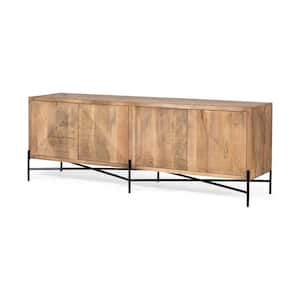 Cairo 78 in. x 19 in. Brown Solid Wood Black Metal Base 4-Door Cabinet Sideboard