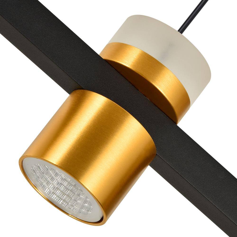 Ferro 34" Black Crystal LED Linear Chandelier with Gold Spotlights