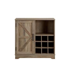 31.5in x 15.75in x 31.5in Gray MDF Sideboard with 1 Barn Wood Cabinet Door and 9 Wine Racks