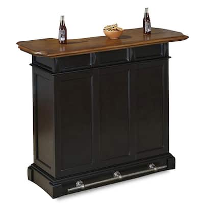 Americana 4-Shelf Black and Oak Bar with Foot Rail