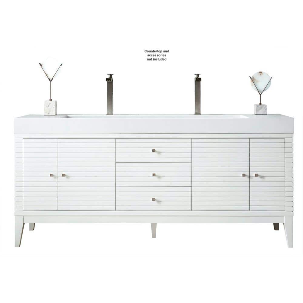 Glossy White Double Vanity Base with Soft-Close Hinges
