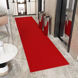 Ribbed Waterproof Non-Slip Rubber Back Solid Runner Rug 2 ft. W x 18 ft. L Red Polyester Garage Flooring