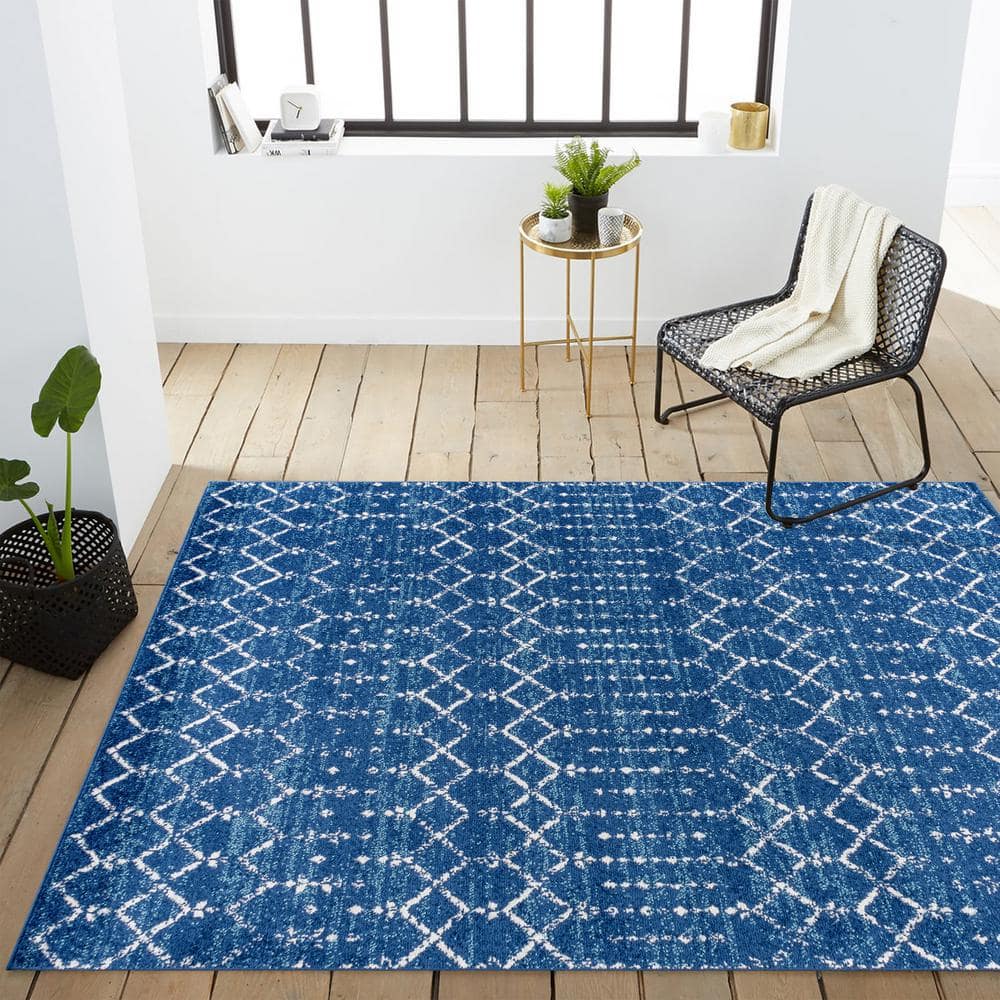 Blue and White Moroccan Trellis Reversible Area Rug
