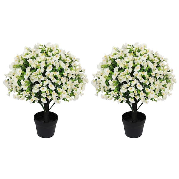 poetree 24 in. White Artificial Petunia Flowers, Fake Silk Flowers