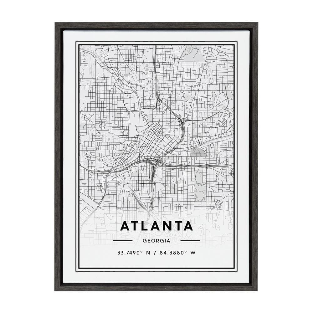 Sylvie Atlanta Modern Map Gray Framed Canvas Wall Art