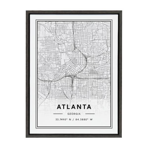 Kate and Laurel Sylvie Atlanta Modern Map by Jake Goossen Framed Canvas Map Art Print 24 in. x 18 in.