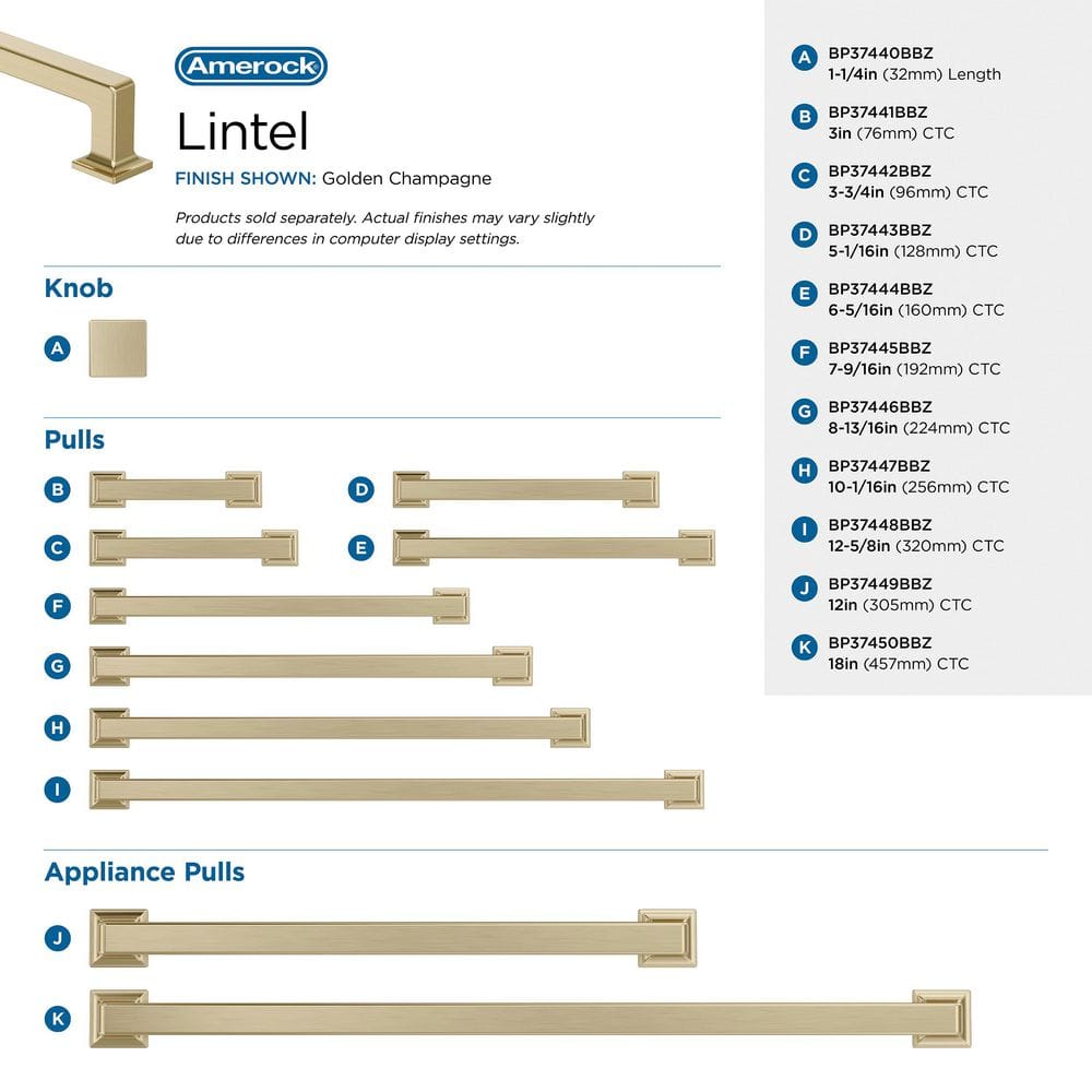 4pk Lintel 6-5/16 in. (160mm) Center-to-Center Golden Champagne Bar Cabinet Pull
