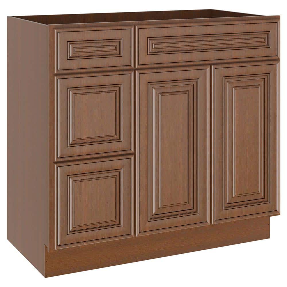 36 in. W x 21 in. D x 34.5 in. H Plywood Ready to Assemble Bath Vanity Cabinet Without Top 3-Drawers in Cameo Scotch price history on PriceWatchPro