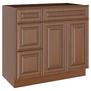 36 in. W x 21 in. D x 34.5 in. H Plywood Ready to Assemble Bath Vanity Cabinet Without Top 3-Drawers in Cameo Scotch