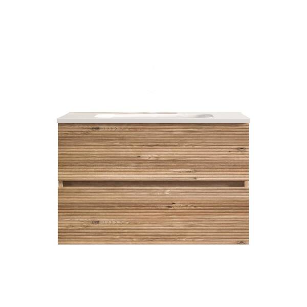 30 in. W Single Sink Wall-Mounted Bath Vanity in Oak with White Ceramic Top Unassembled