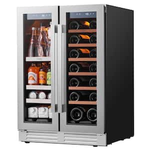 24 in. 20-Bottle Wine and 60 Can Beverage Cooler Dual Zone Refrigerator Under-Counter or Freestanding French Door Fridge