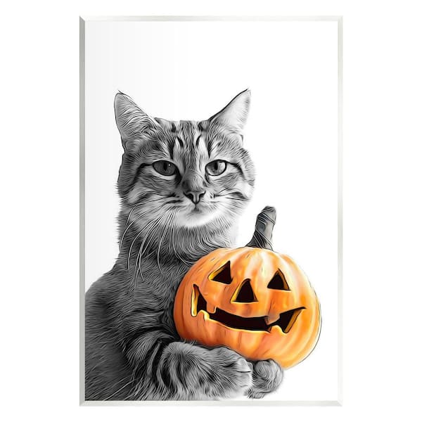 Stupell Industries Cat and Jack-o-Lantern by Annalisa Latella 1 Piece Unframed Graphic Print Animal Poster Art Print 15 in. x 10 in.