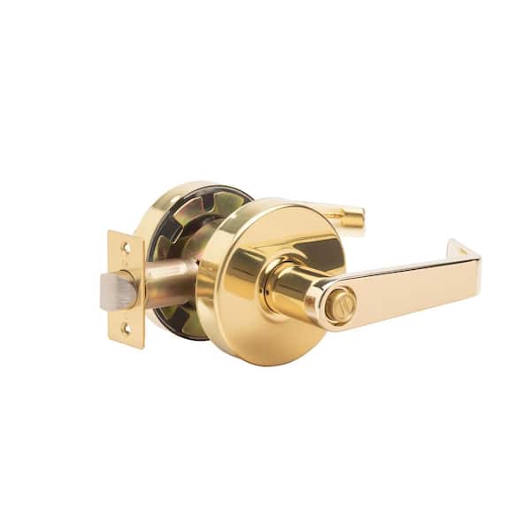 LSV Saturn Series Standard Duty Bright Brass Grade 2 Commercial Cylindrical Privacy Bed/Bath Door Handle with Lock