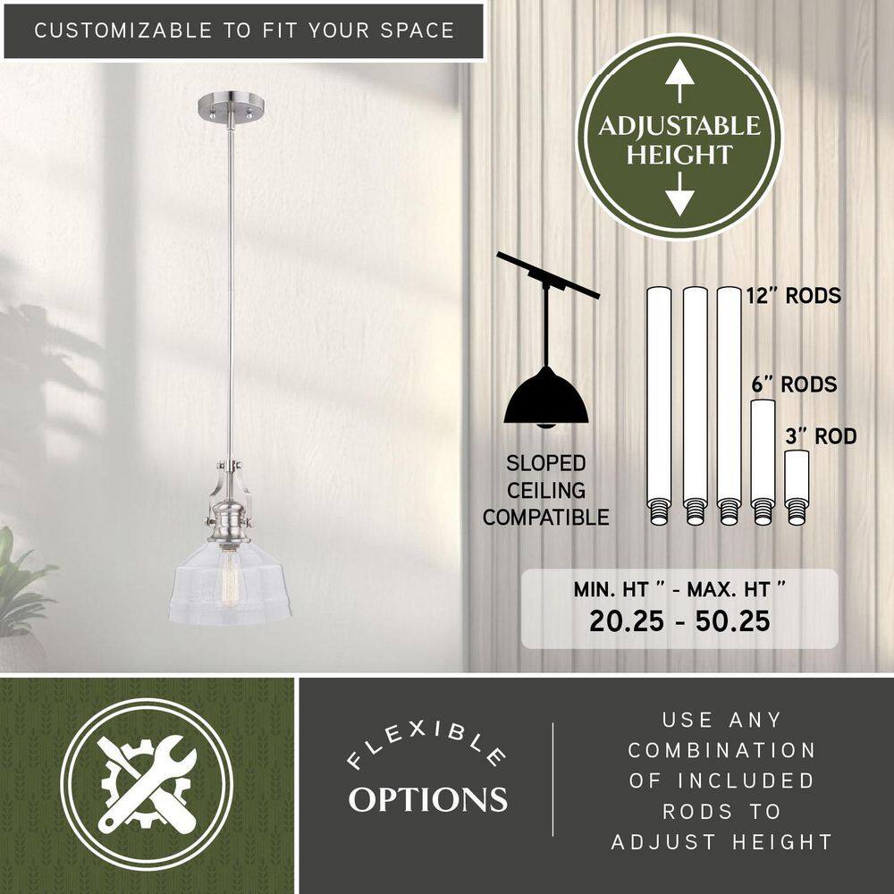 Beloit 9" Satin Nickel and Glass Mini Pendant Light
