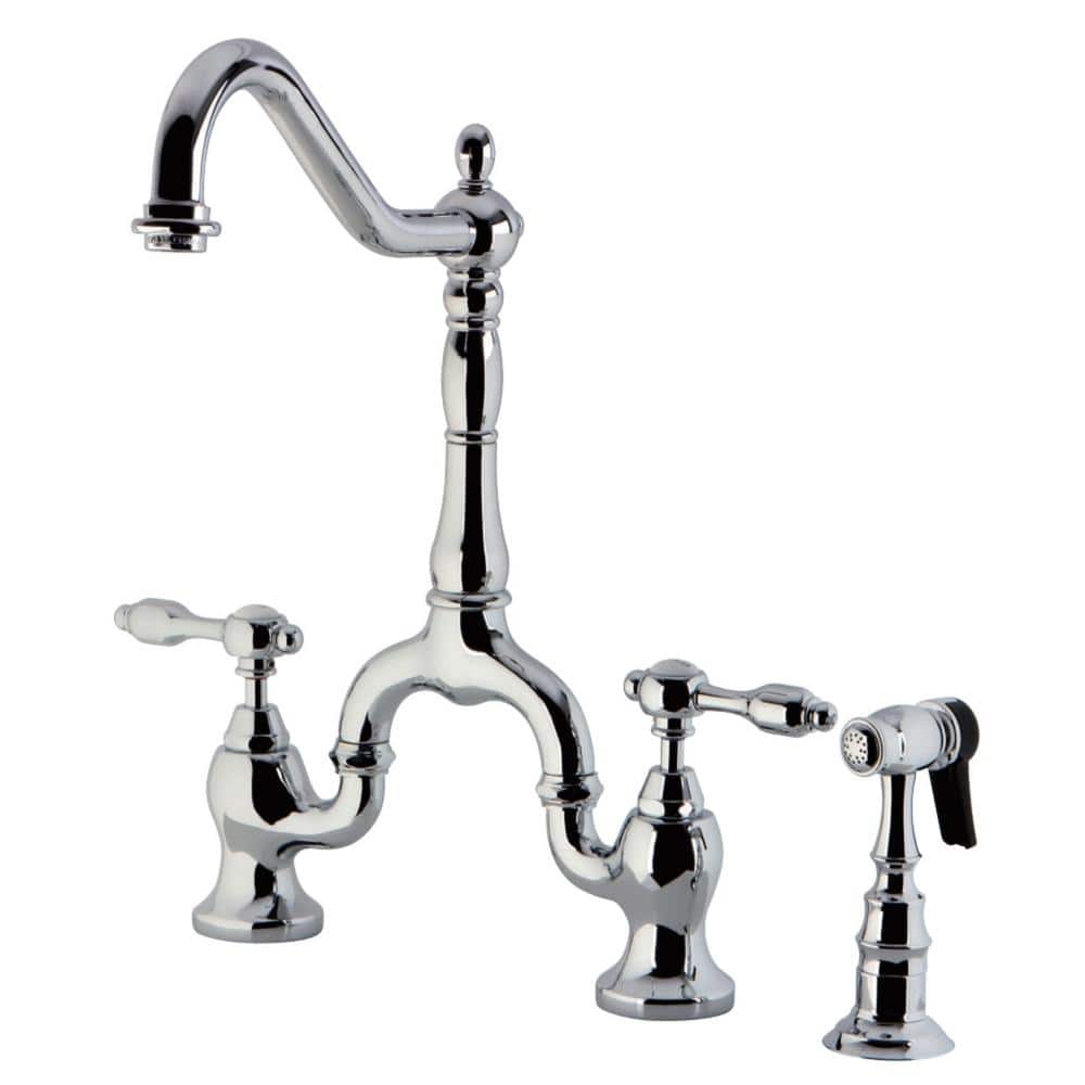 Polished Chrome Bridge Kitchen Faucet with Pull-out Spray